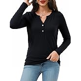 DERAX Women's Henley V Neck Long Sleeve Top Shirts Button Down Dressy Casual 2026 Spring Blouse