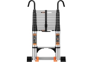 Telescoping Ladder,12.5FT Aluminum Multi-Purpose Collapsible Ladder with Stabilizers and Hooks,Jiashche Portable Extension Ladder for RV or Outdoor Work Silver,330lb Max Capacity