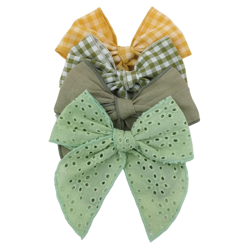 Pack of 4 Gorgeous Fable Bow Hair Clips for Girls Women Linen Hair Bow Alligator Clips Toddler Baby Mom Young Girl Hair Accessories (Olive)