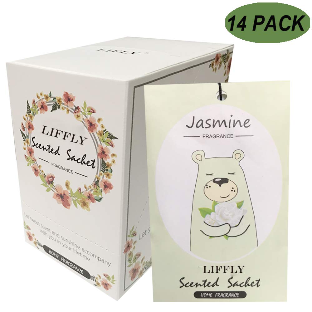 LIFFLY 14 Packs Jasmine Scented Sachets Bag for Drawer and Closet Xmas Gift 15 Scents Optional