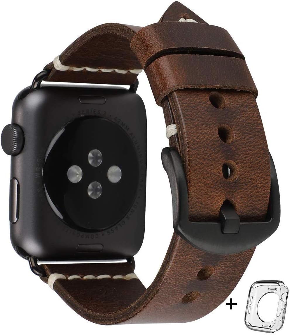 Compatible for Apple Watch Band 42mm 44mm 38mm 40mm Men,Top Grain Leather Band Replacement Strap iWatch Series 6/5/ 4/ 3/ 2/ 1,SE,Sport, Edition. New Retro discoloured Leather (offee, 42mm44mm)