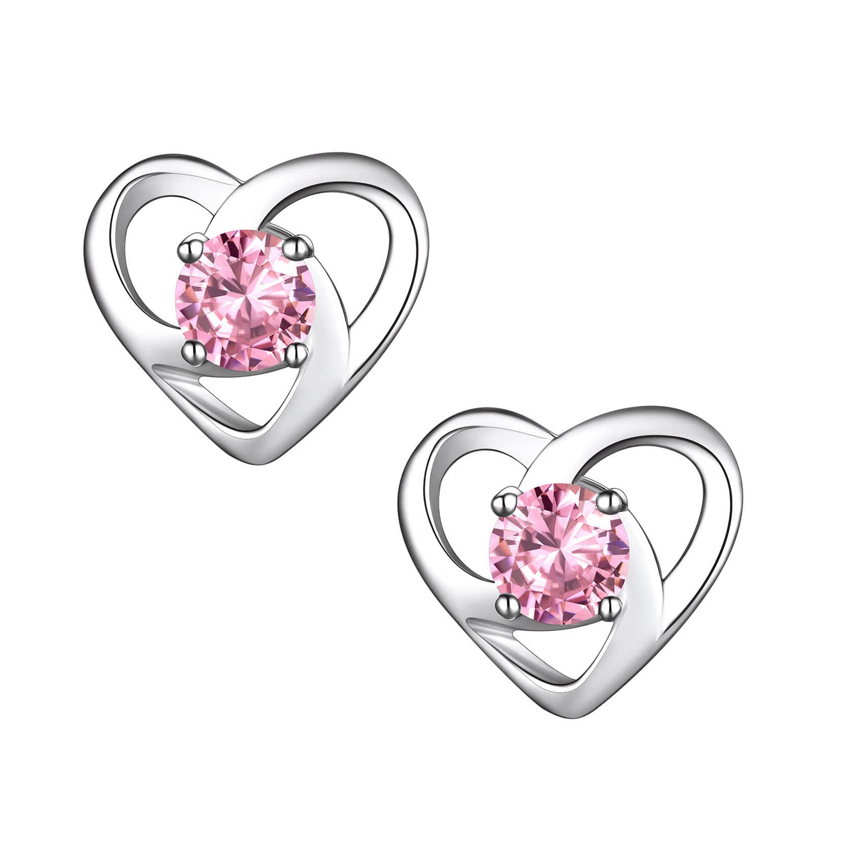 Hypoallergenic 925 Sterling Silver Celtic Knot October Birthstone Pink Earrings, Birth Stone Jewelry Dainty Cute Stud Heart Shaped Hoop Earrings for Women Teen Girls
