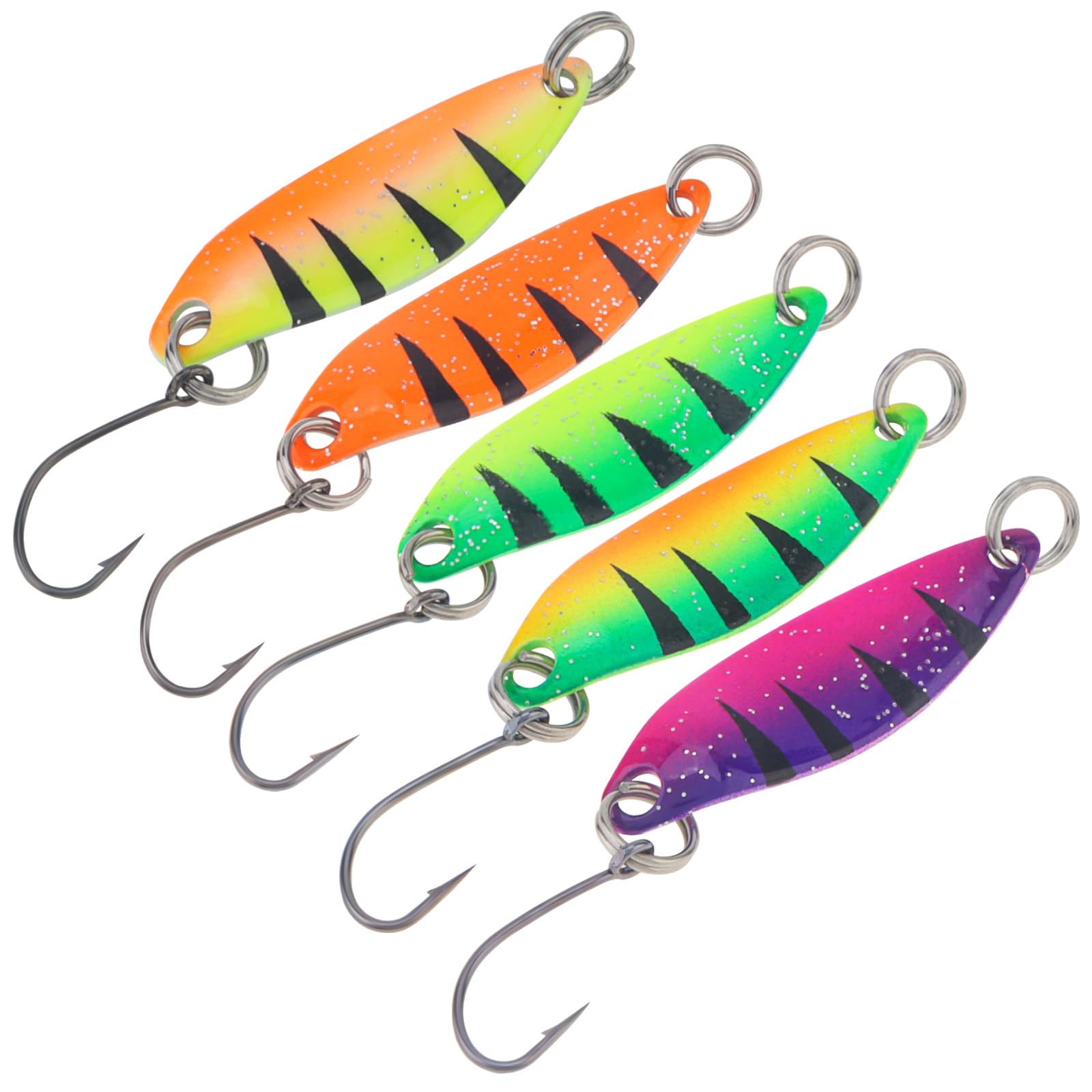 OriGlam 5pcs Fishing Spoons Lure Hard Baits with Hooks, Metal Fishing Baits Fishing Lures Baits Fishing Gear, Hard Spoon Sequins Fishing Lures for Trout Bass Pike Walleye Salmon