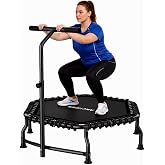 ANCHEER 50" Rebounder Trampoline for Adults- Handle Bar, Indoor, 550 lb | 50" hexagonal rebounder with adjustable handle bar, 48 bungee cords and a foldable frame for home cardio workouts