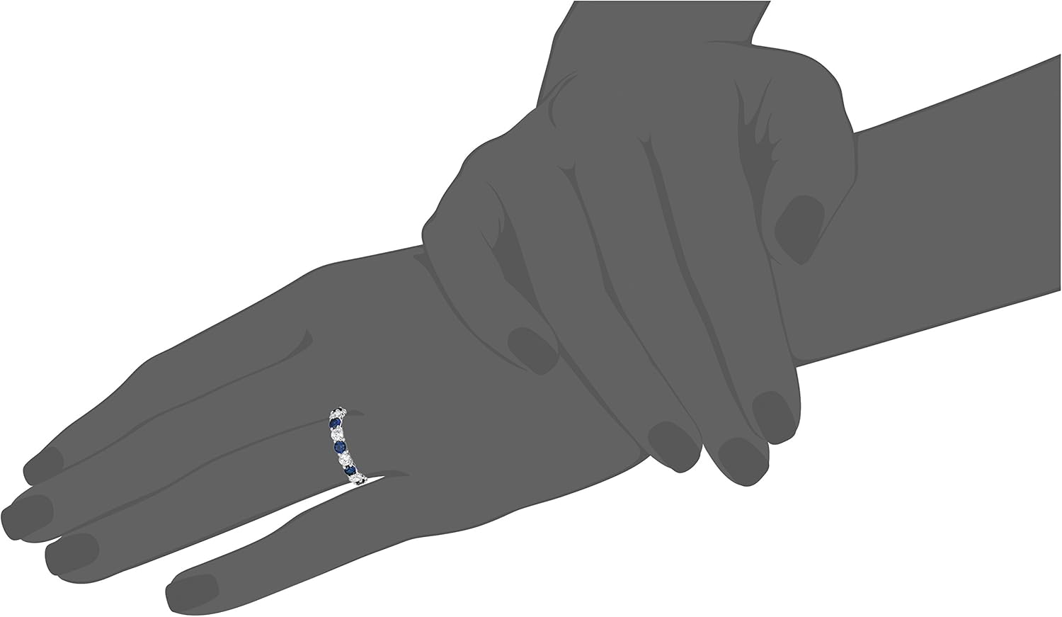 Platinum-Plated Sterling Silver Created Sapphire and Swarovski Zirconia All-Around Band Ring: Jewelry