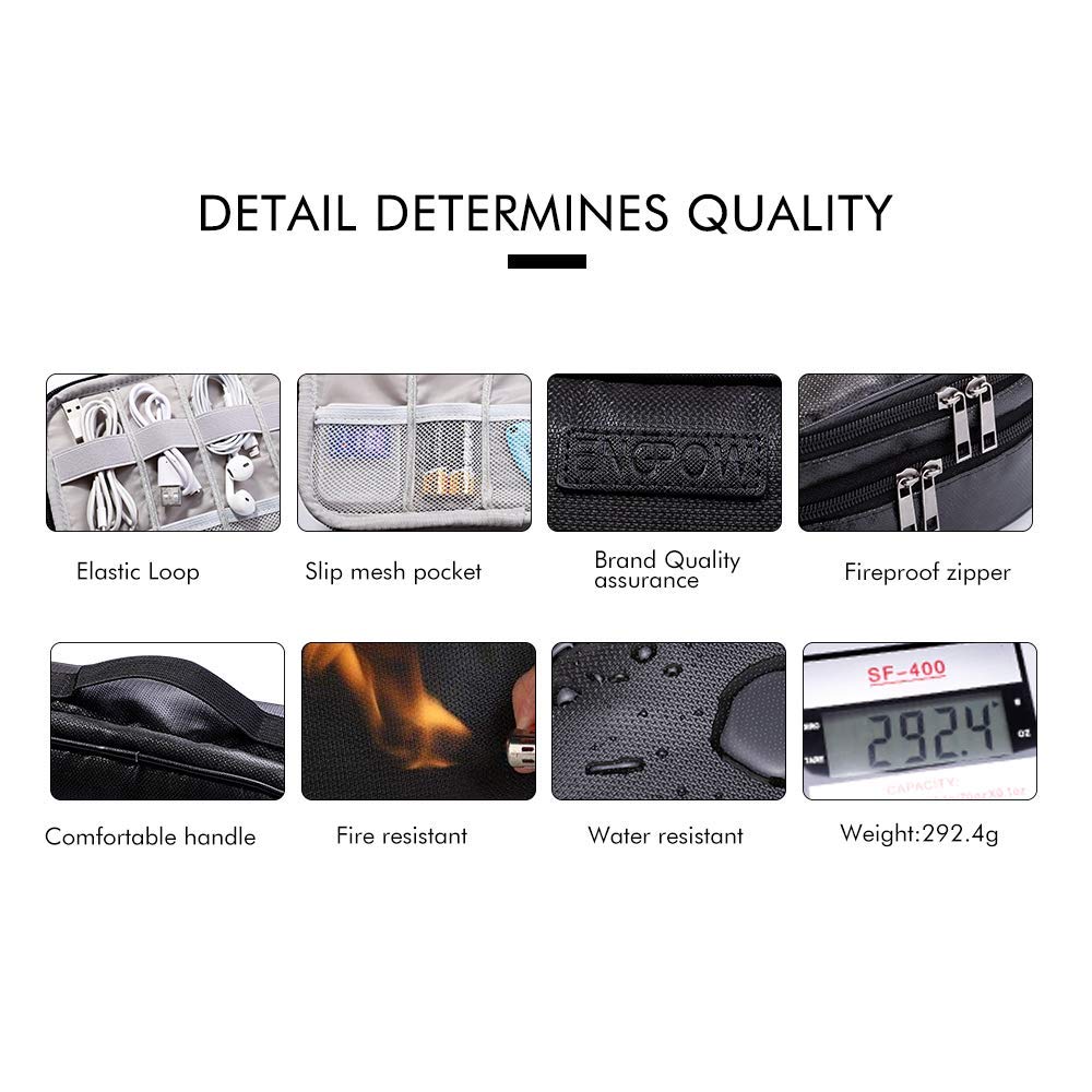 【Upgrade】 Travel Cable Organizer Bag,Fireproof Waterproof Electronics Accessories Cases Travel Gadget Bag USB Cable,Cords, Mini Tablet (Up to 7.9) ENGPOW