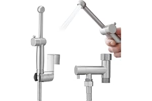 BATHLAVISH All Brass Bidet Sprayer Set for Toilets, Wall or Toilet Mount, Dual Thumb Pressure Controls, Superior Hoses Kit, Handheld Sprayer Bidet Attachment Kit, Cloth Diaper Brushed Nickel