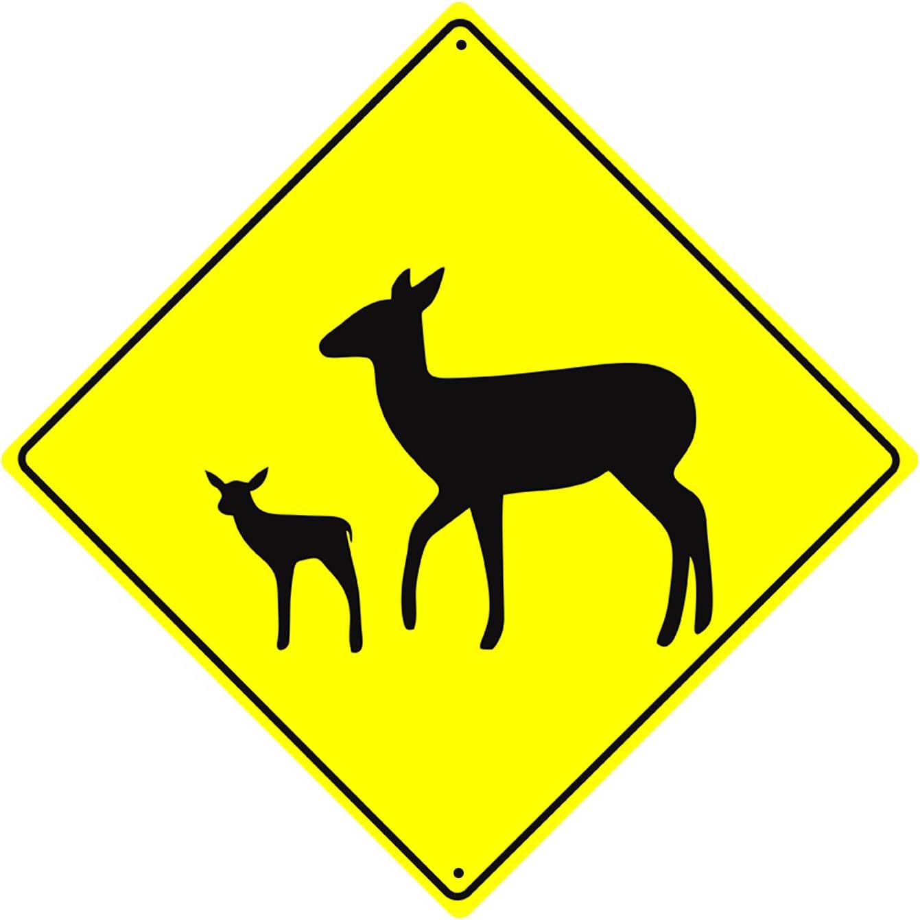 Deer with Fawn Graphic Crossing Wildlife Animal Caution Xing Hunter Novelty Road Wall Décor Diamond Metal Aluminum 12"x12" Sign