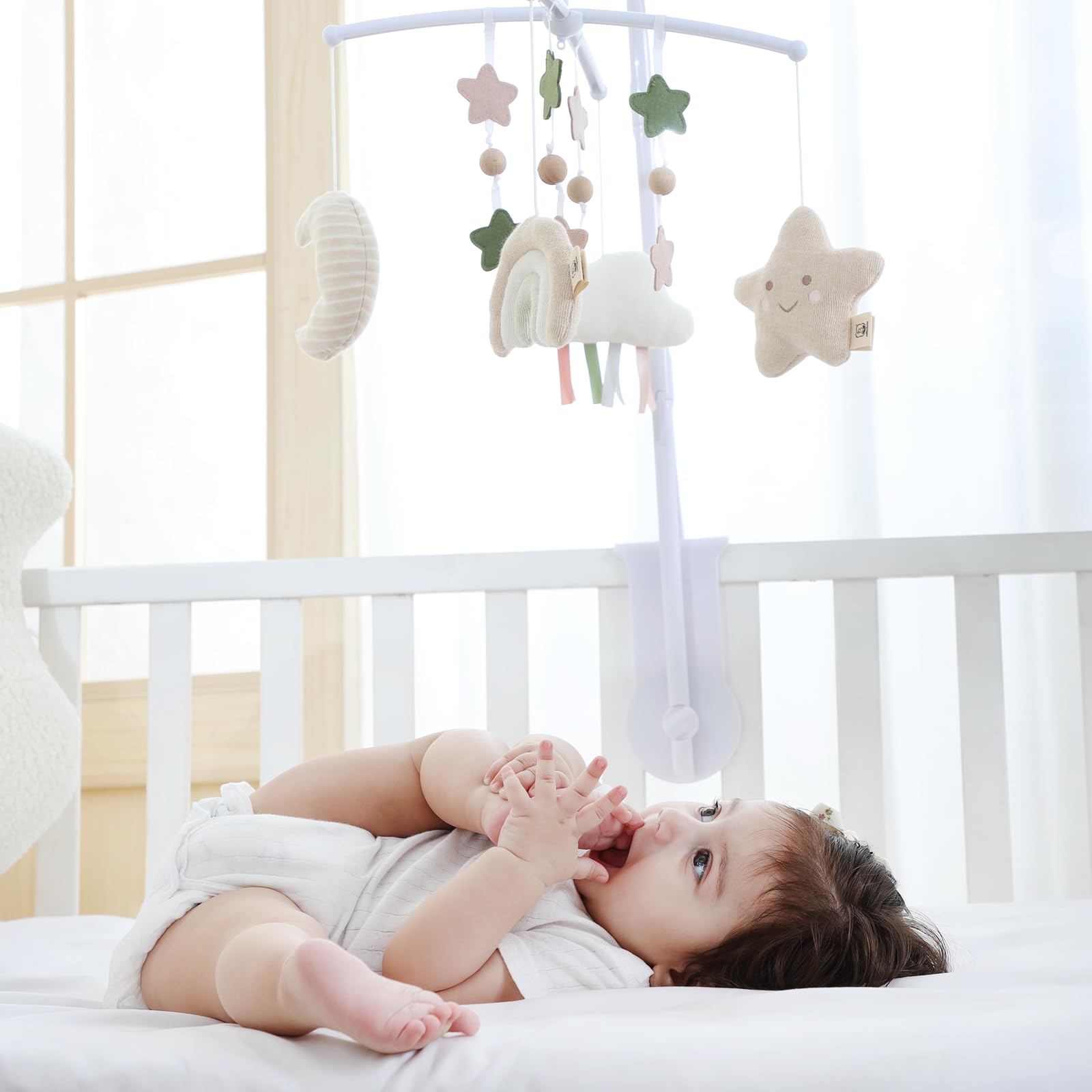 COTTONBEBE Mobile Baby,Baby Spieluhr mit 35 Musik,Einstellbare Lautstärke,Einfach anzubringen,Stoppt nach 30 Minuten automatisch,Perfekte Geschenk Für Jungen und Mädchen(Regenbogen) (Regenbogen) 2