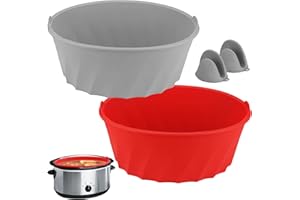 Silicone Slow Cooker Liners,HOUPEACE Reusable&Leekproof Cooking Liners with Mitts Fit for 6QT Oval Crock-Pot,Hamil-ton Beach Slow Cooker(2Pack)