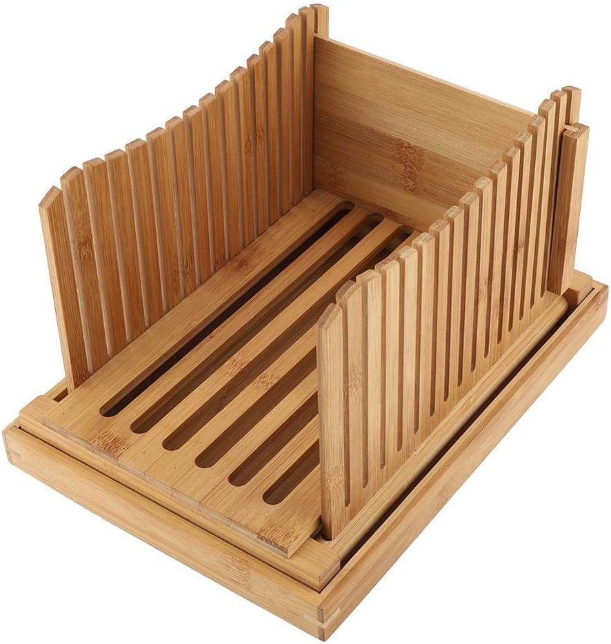 Bread Slicer Guide - Foldable Bamboo Bread Slicer Guide with Crumb Catching Tray