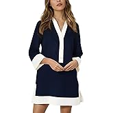 Kedera Women Botton Shirt Dress V Neck Short Sleeves Summer Casual Work Shift Tunic Dress with Pockets