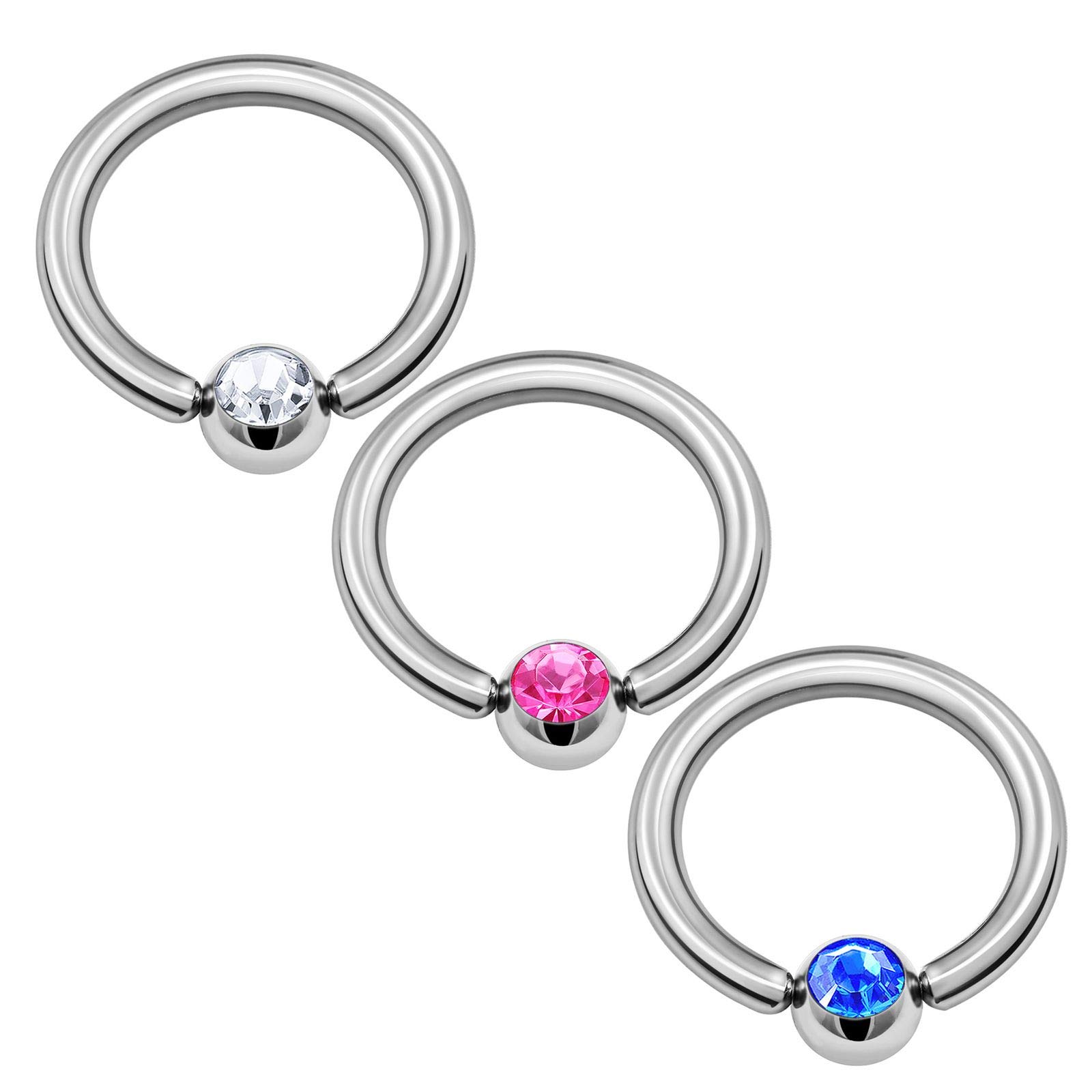 KJM FASHION 3pcs Stainless Steel Captive Bead Ring 14g 3/8 10mm 4mm Crystal Ball Eyebrow Nose Cartilage Piercing Jewelry 1406