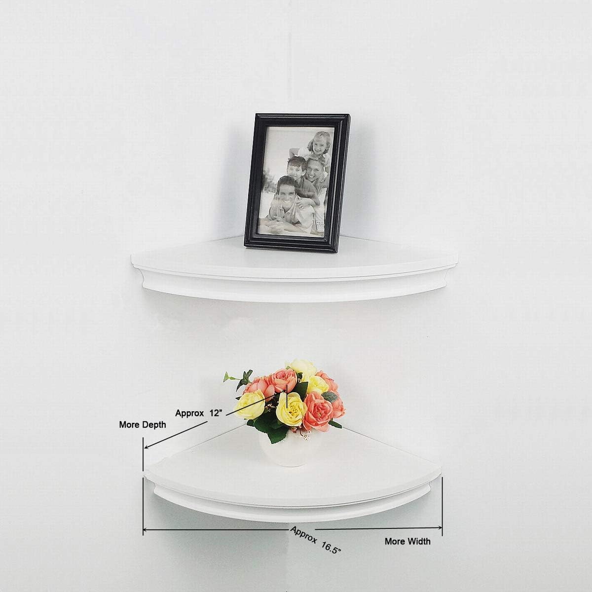 HAO Set of 2 Classic Radial Corner Wall Shelf Contoured Shelving MDF Floating Corner Shelves Approx.12” White: Kitchen & Dining