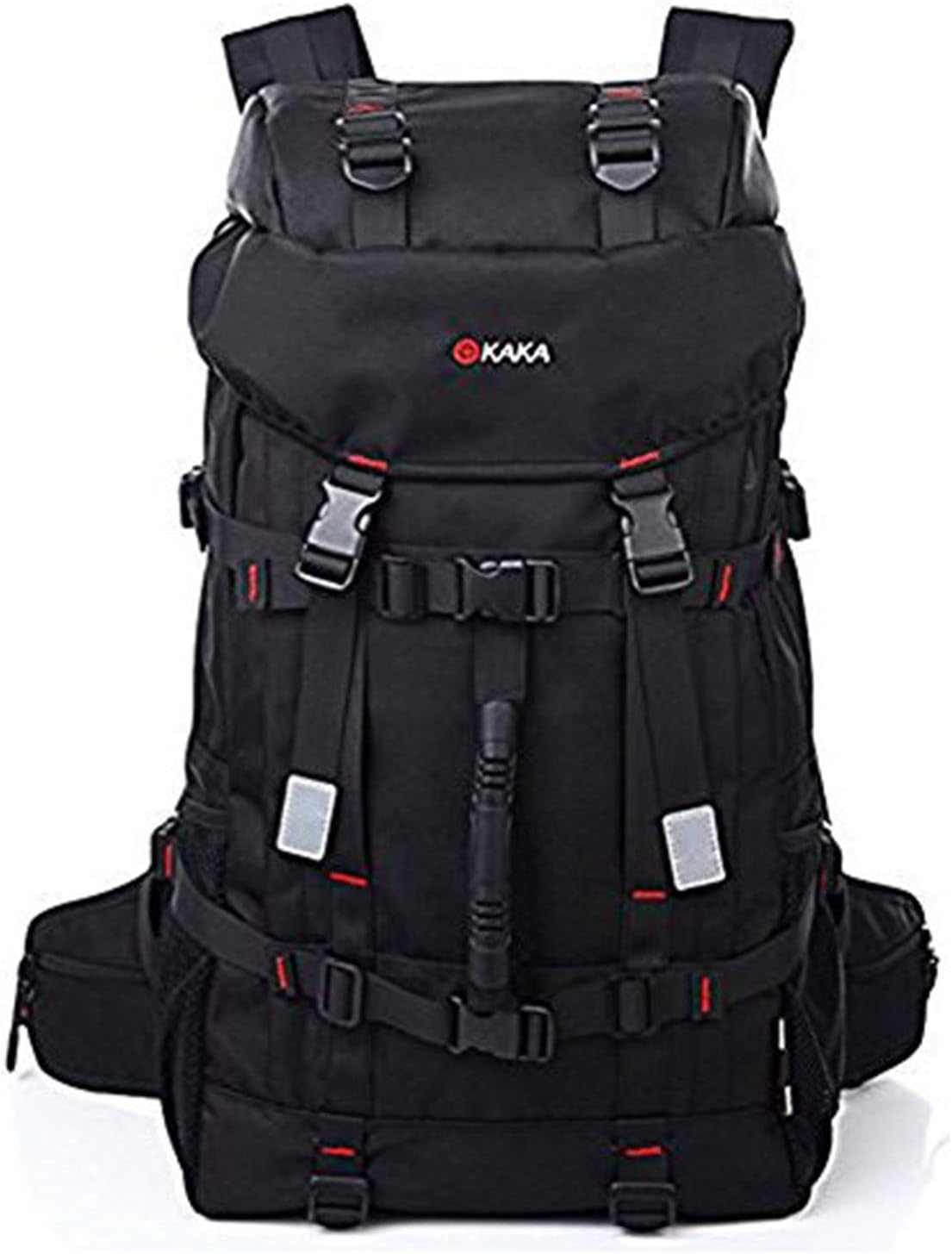 KAKA 55L Waterpoof Oxford Fabric High Capacity Hiking Camping Backpack Traveling Mountaineering Trekking Rucksack School Shoulder Bag Black (Handbag Code Lock and Rain Cover Included)