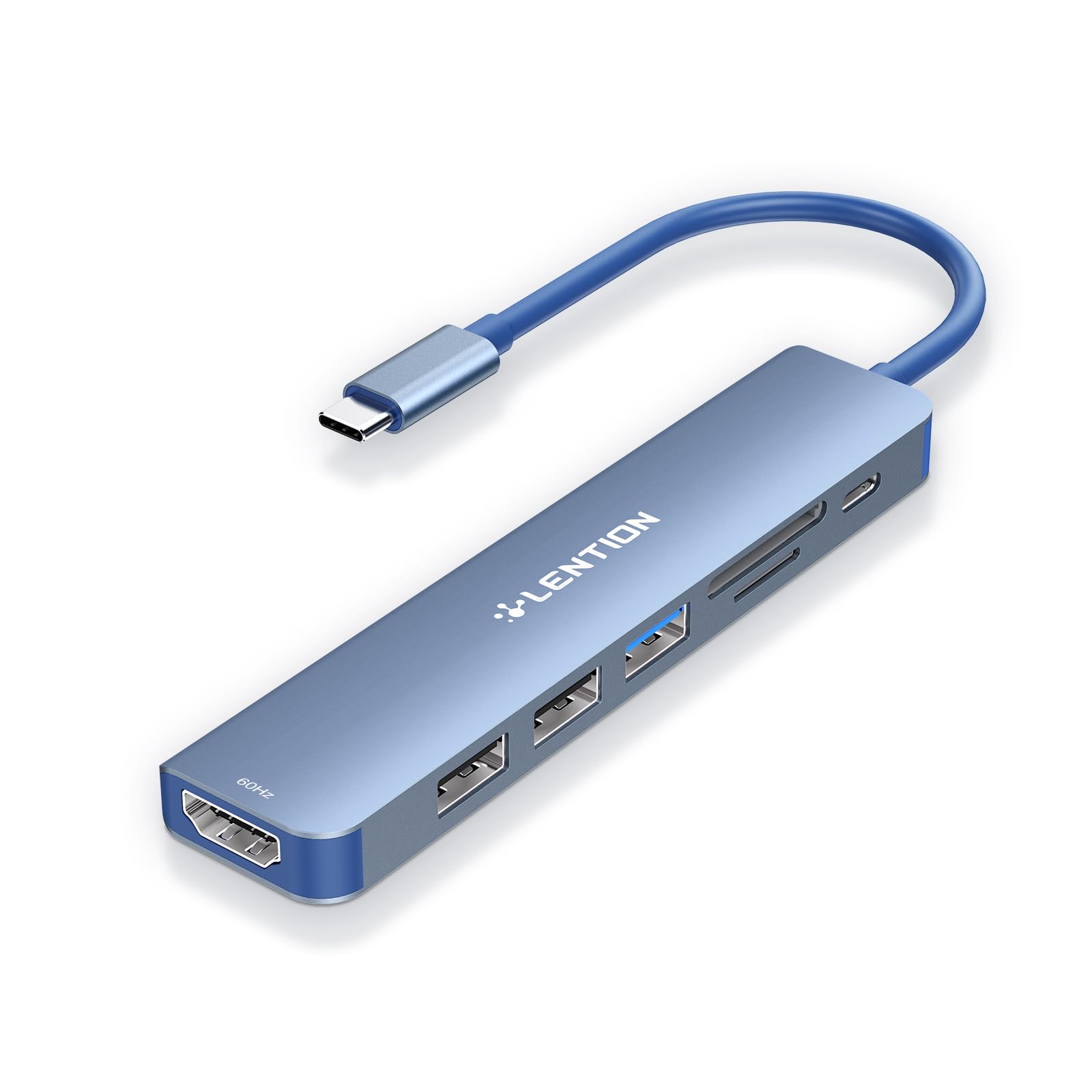 LENTION USB C Hub with 100W PD Charging, 4K@60Hz HDMI, SD/Micro SD Card Reader, USB 3.0, for 2025-2016 MacBook Pro/Air, Chromebook, iPhone 17/16/15 More, Stable Driver Adapter(CE18, Blue)