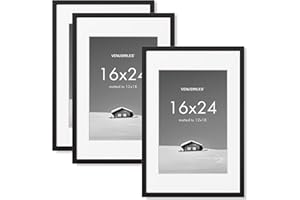 Venusmiles 16x24 inch Picture Frame, 16x24 Photo Frames with 12x18 Removable Mat - High Definition Plexiglass - Vertical and Horizontal Display - Wall Hanging Poster Frame - Black, 3 Pack
