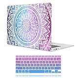 iCasso MacBook Air 11 inch Case Rubber Coated Glossy Hard Shell Plastic Protective Cover for MacBook Air 11 inch Model A1370/A1465 with Keyboard Cover (Blue&Purple Medallion)