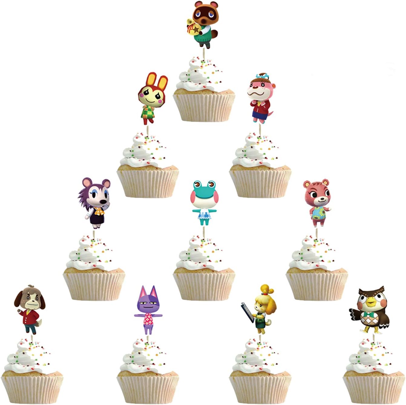 30 Pcs Animal Theme Crossing Cupcake Toppers Birthday Party Cupcake Decoration Supplies For Kids