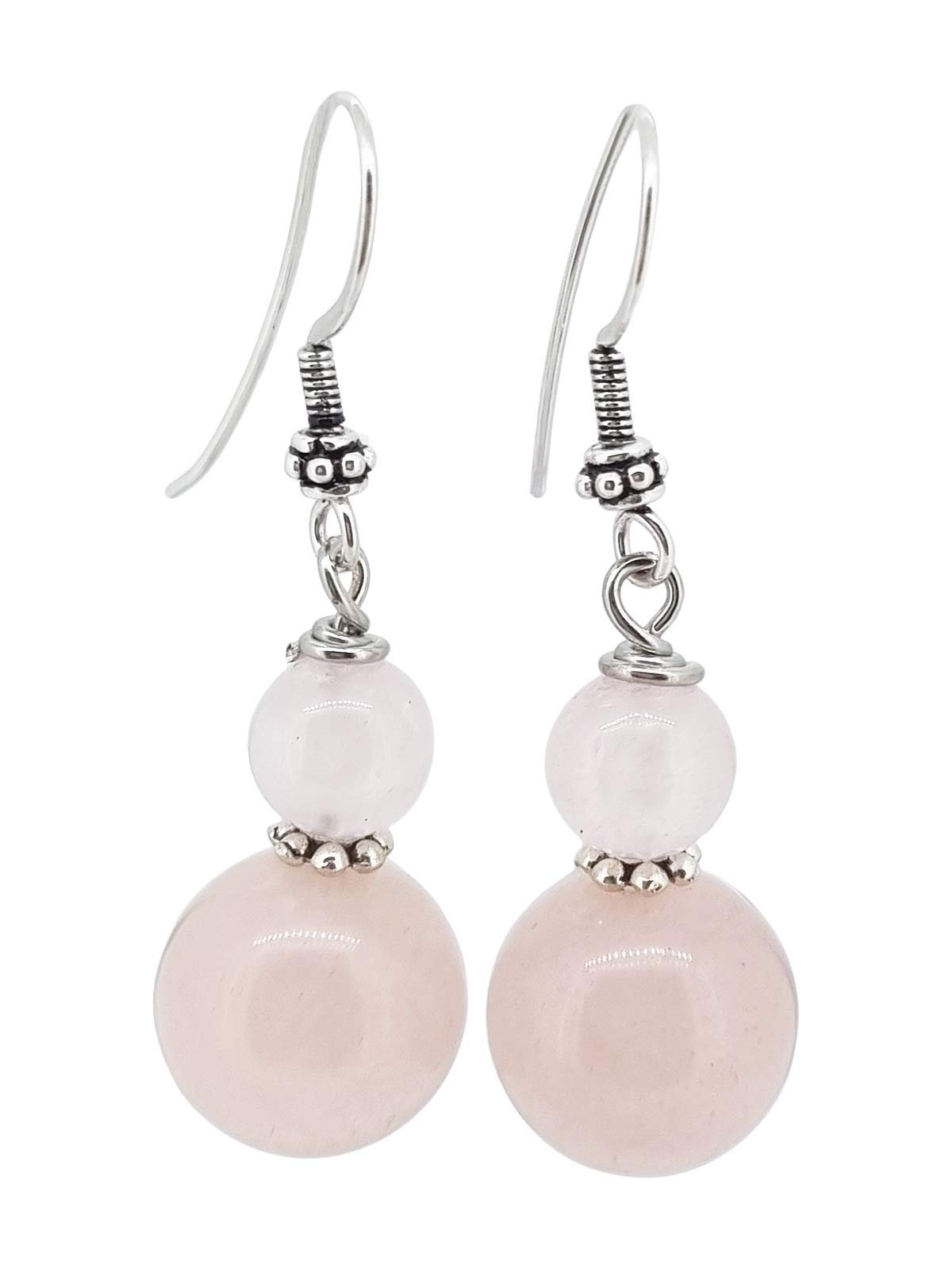 TreasureBay Handmade Natural Gemstone Dangle Drop Earrings For Women Girls Made with 925 Sterling Silver Hook (Rose Quartz) — image 1