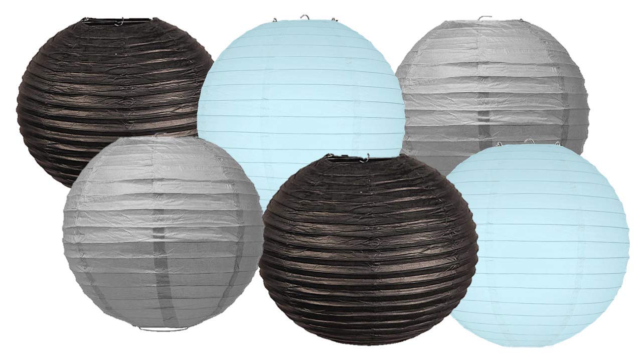 Paper Lanterns Mix Color Packs of 6 Round Paper Lanterns Lampshade Party Decorations (Grey Blue Shade, 4" (10 cm))