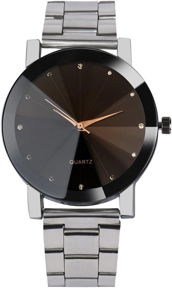 Hot Sale! Charberry Mens Convex Steel Band Watch Crystal Stainless Steel Analog Quartz Wrist Watch