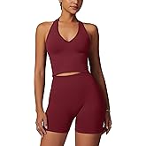 ABOCIW Workout Sets for Women 2 Piece Seamless Halter Cropped Tank Scrunch Butt Lifting High Waist Shorts Gym Sets