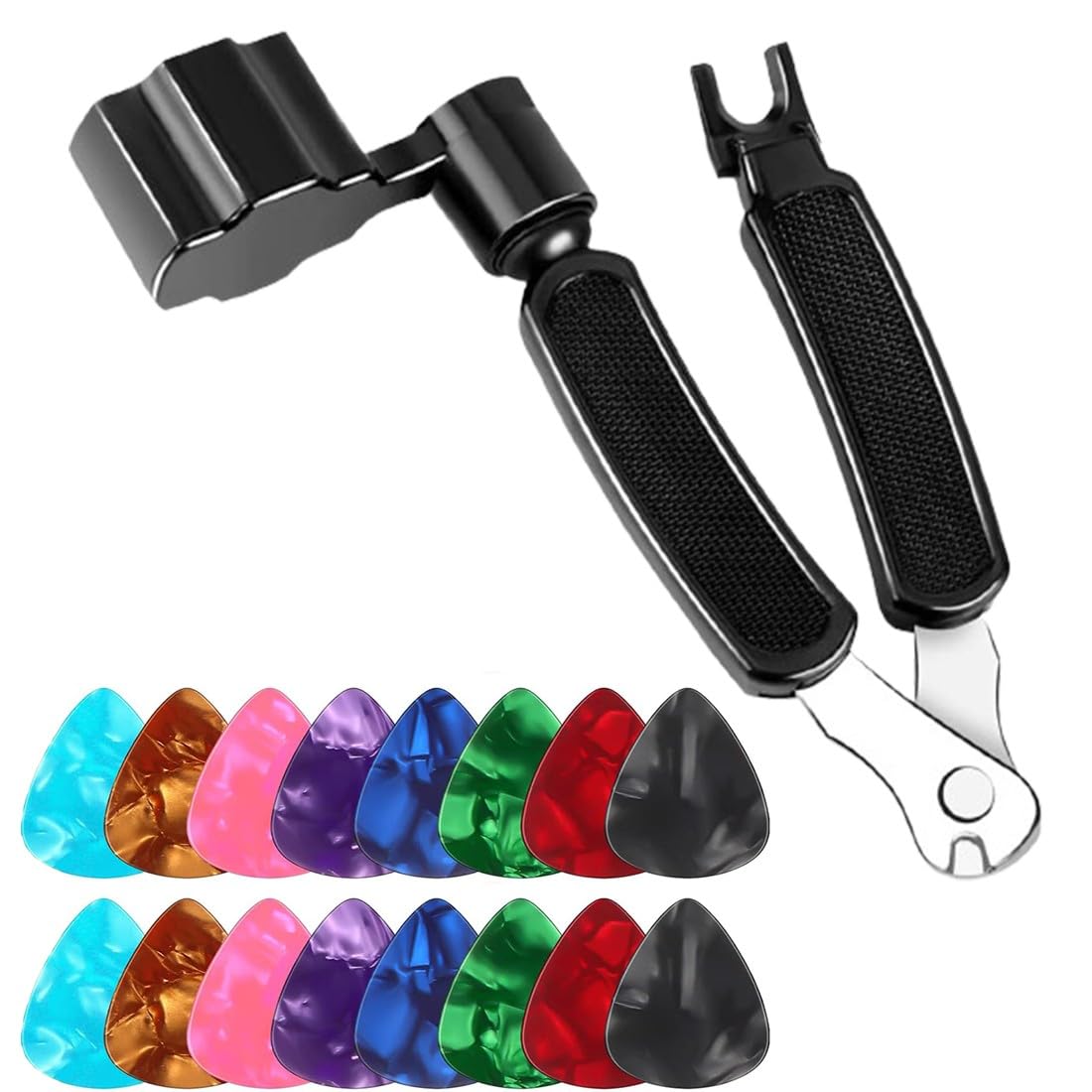 ZKSXOA 3 in 1 Guitar String Winder Tool, Guitar String Winder Cutter and Bridge Pin Puller,Guitar Repair and Adjustment Tool,Guitar String Puller Accessories Kit with 16 Pieces Guitar Picks