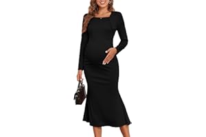 AISWI 2024 Fall Square Neck Mermaid Maternity Dress Faux Two-Piece Long Sleeve Bodycon Pregnancy Dress