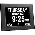 ybest 7 Inch Extra Large Non-Abbreviated Day Date & Month Digital Day Calendar Clocks with Auto-Dimming 8 Alarm Reminders Dementia Clock for Senior Elderly impaired Vision