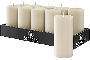 Simply Soson 2x4 inch Ivory Pillar Candles Set of 10, Smooth Texture, Unscented Ivory Candles, Dripless Candles, 2 inch Pillar Candles Ideal as Wedding, Parties, Spas, Dinner, Home Decoration