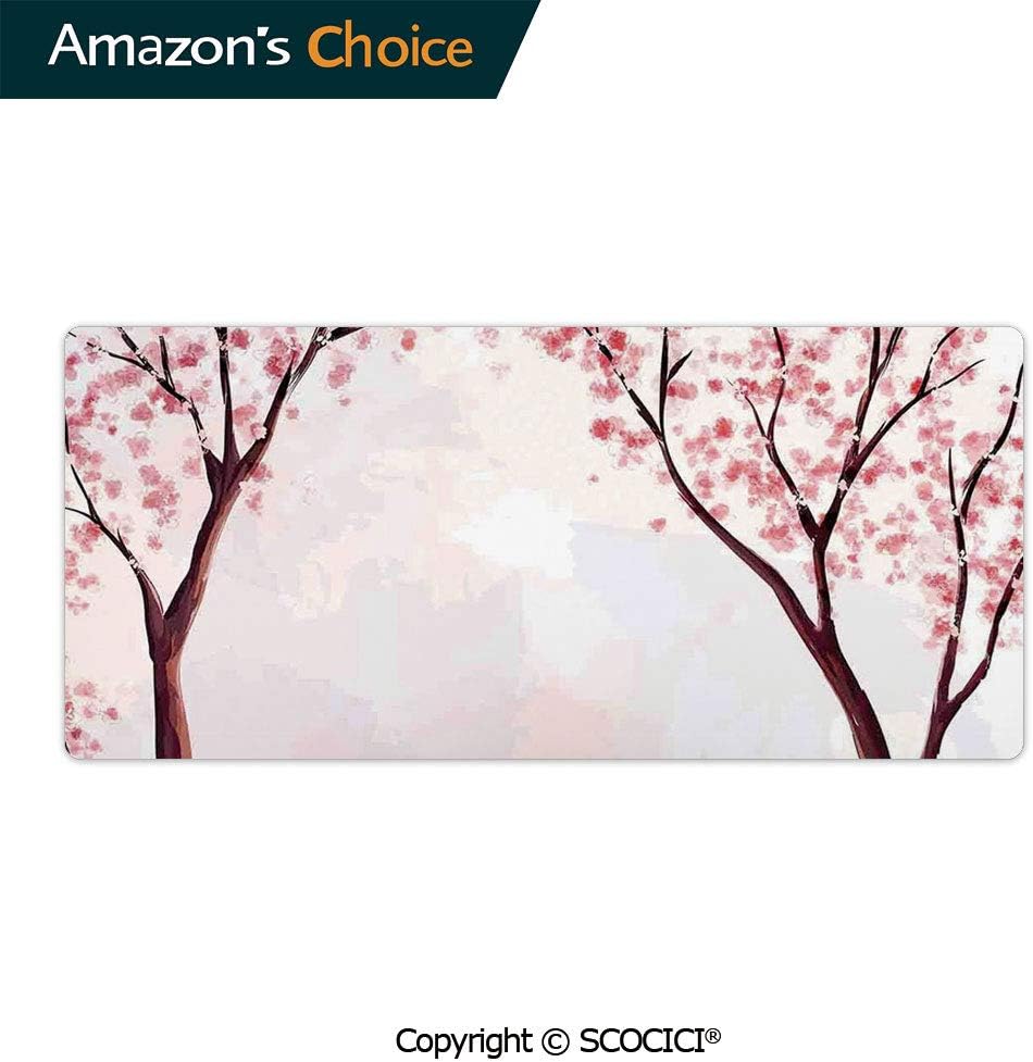 AmaUncle Thin Gaming Mouse Pad Japanese Floral Design Sakura Tree Cherry Blossom Spring Country Home Large Thick Extended Mouse Mat Desk Pad for Keyboard, PC 23.6" x 11.8"