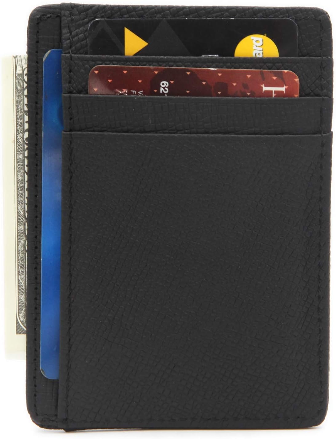 DEEZOMO RFID Blocking Genuine Leather Credit Card Holder Front Pocket Wallet With ID Card Window