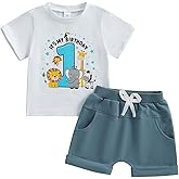 WZTYYDS Baby Boy First Birthday Outfit Number Animal Print Short Sleeve Tops & Shorts Sets 1st Birthday Outfit Summer Clothes