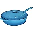 Bruntmor 5qt Turquoise Enameled Cast iron Skillets With Lid and handle, Non stick Cookware And Grill For Casserole Dish, 5 Quarts Grill Frying Pan,Saute pan,Bakeware