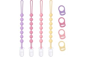 QUNLAND 4-Pack Silicone Pacifier Clip with Adapter Ring Fits MAM Dummy, Soft Flexible Binky Holder for Button-Style Maam Dummies, Anti-Loss Paci Clips for Baby Girls, Xmas Gifts Baby Shower Essentials