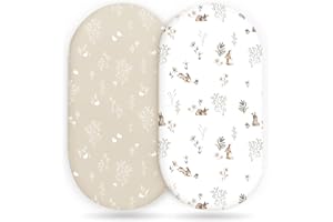 GRSSDER Stretch Ultra Soft Fitted Bassinet Sheet Set 2 Pack, Universal Fit for Bassinets Baby Cradle Moses Basket Oval Rectan