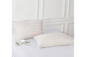 SHUNJIE.HOME Pillow Protector Standard Size 100% Egyptian Cotton Pillow Covers, 400 Thread Count Sateen Weave Pillow Cases with Zipper Hidden, Breathable Non Noisy Easy Care, Set of 2 (Striped Light Beige)
