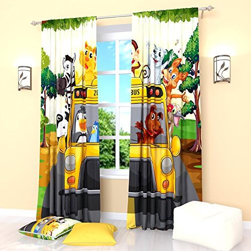 Curtains for Kids Room by Factory4me Cheerful trip. Window Curtain Set of 2 Panels Each W52 x L96 Total W104 x L96 inches Drapes for Living Room Bedroom Kitchen