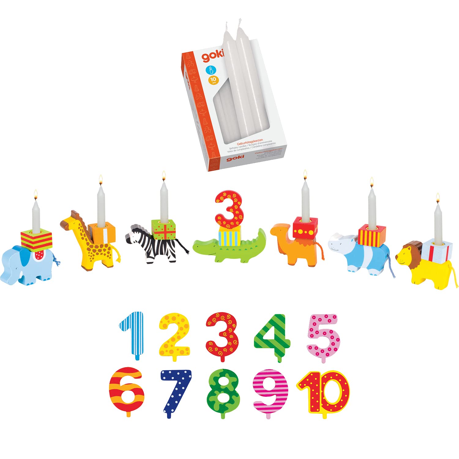 Goki Birthday train animal parade Numbers 1 to 10 10 Candles White – Lulugos
