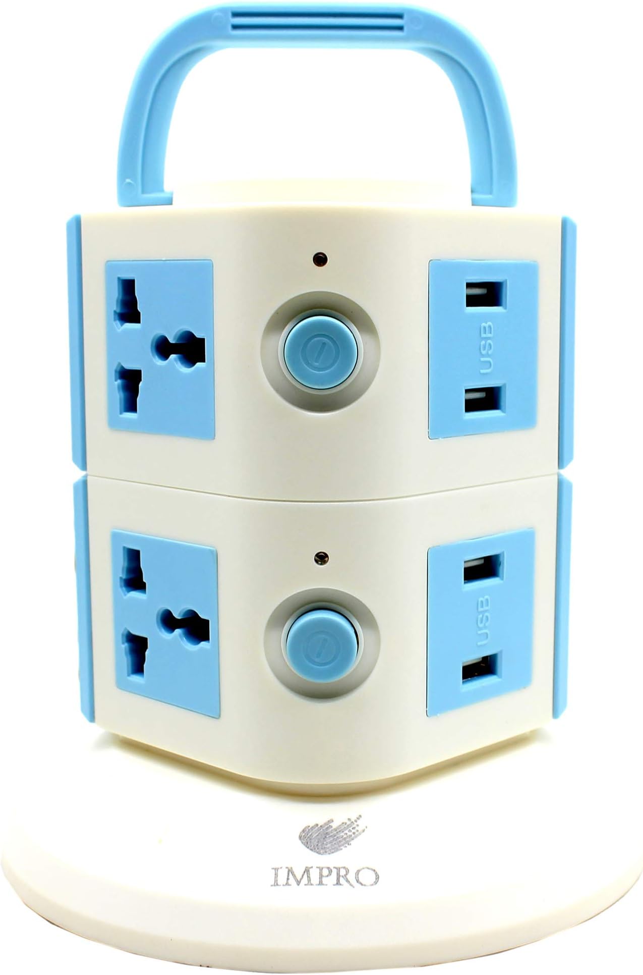 Impro Blue Colour 6 Socket + 4 USB Ports Spike Buster Surge Protector / 2 Floor Vertical / 10A Plugs / 2500W Rated Power/Copper Core Cable/ABS Material / 1.6 Meter Cord Length …
