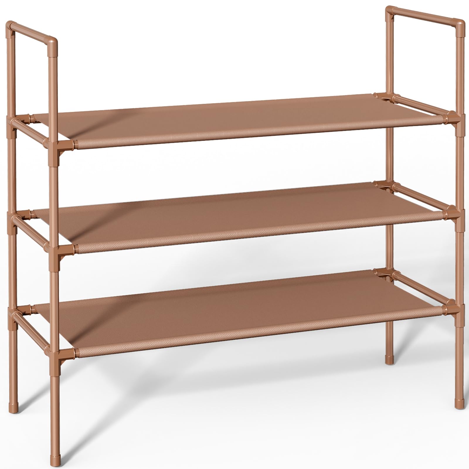 Photo 1 of Sakugi Shoe Rack with Non-Woven Fabric - 3-Tier Shoe Organizer for Closet, Garage, Corridor & Entryway, Sturdy and Stackable, X-Large, Brown