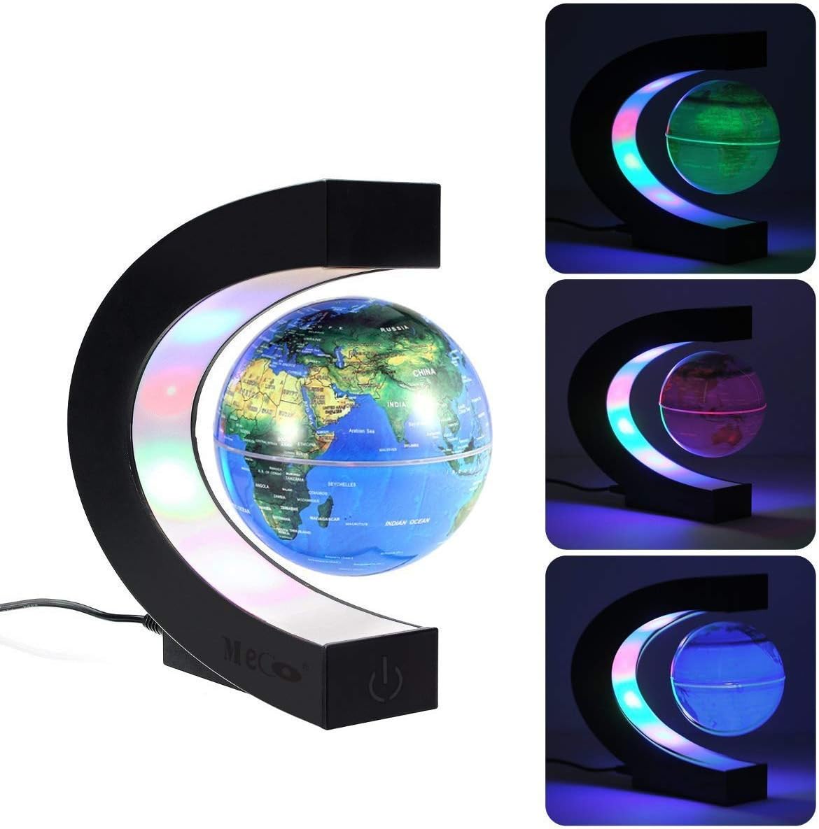 MECO 3'' Magnetic Levitation Floating Globe C Shape World Map with Colored LED Light, Changeable Color Globe, Touch Switch for Children Christmas Gift Home Office Desk Decoration