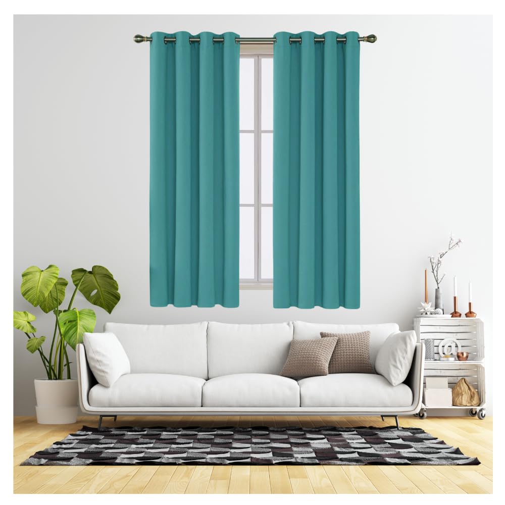 REHAN & CO Blackout Curtains for Bedroom Super Soft Thermal Insulated Black Out Eyelet Curtains with Tie Backs for Living Room, Kitchen Turquoise (W66 x L90 Inch 2 Panels)