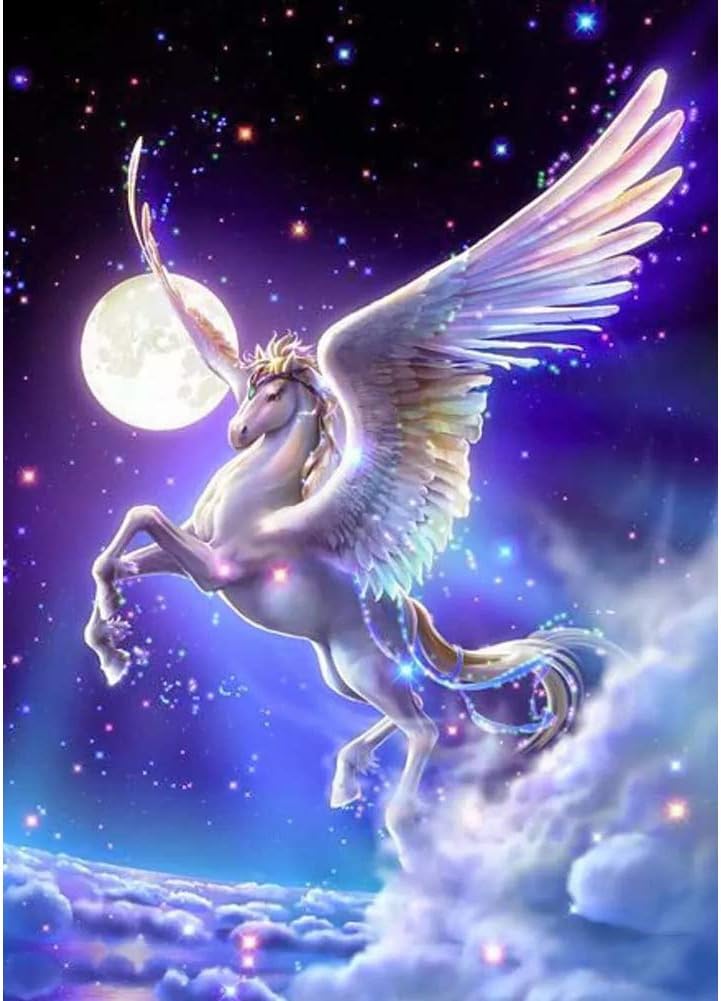 DIY 5D Diamond Painting Dream Kits, Casual Digital Painting Full Drill Combination- Indoor Wall Decoration Gifts Arts and Crafts- Pegasus& Starry Sky