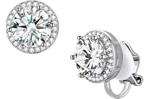 FindChic Sparkling Birthstone Clip On Earrings for Women, Silver Plated Stud Earrings 8MM Cubic Zirconia Non Pierced Studs, 12 Months Birthday Jewelry Gift