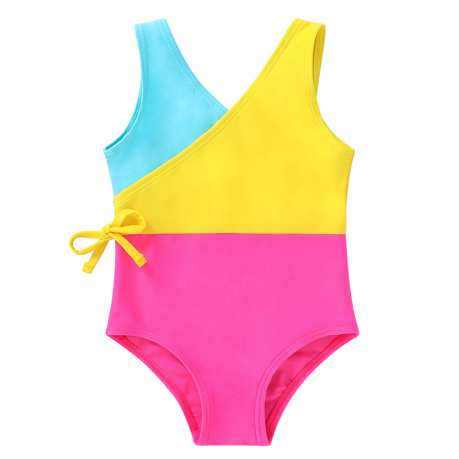 Photo 1 of YOUNGER TREE Toddler Girl One Piece Swimsuit Color Block Stripe Swimwear Summer Beach Bathing Suit(Bright Yellow Candy Color Block,6-7T)