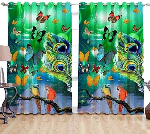 Decoholic Polyester Digital 3D Printed Peacock Feathers Standard Door Curtains for Bedroom/Living Room 7 ft for -Multi-Coloured-Set of 2 Pieces