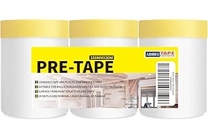 ADHES Pre Taped Masking Film with Adhesive Edge, 22 inch x 98 feet, 3 Rolls No Residue Masking Tape for Painting, Automotive,