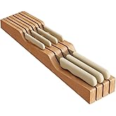 In-Drawer Knife Block Organizer - Bamboo Wood Drawer Knife Organizer-Protecting Knife Organizer Block (Not Included) (Natural, 7 Knives Dock)